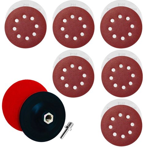 Suporte de Borracha para Disco de Lixa Boina 125mm Aderente com Adaptador + 30 Discos Lixa 125mm