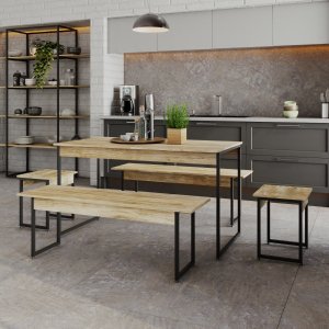 Mesa De Jantar Com 2 Banco E 2 Banquetas Estilo Industrial