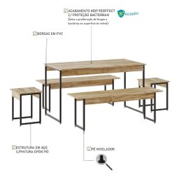 Mesa De Jantar Com 2 Banco E 2 Banquetas Estilo Industrial - 4