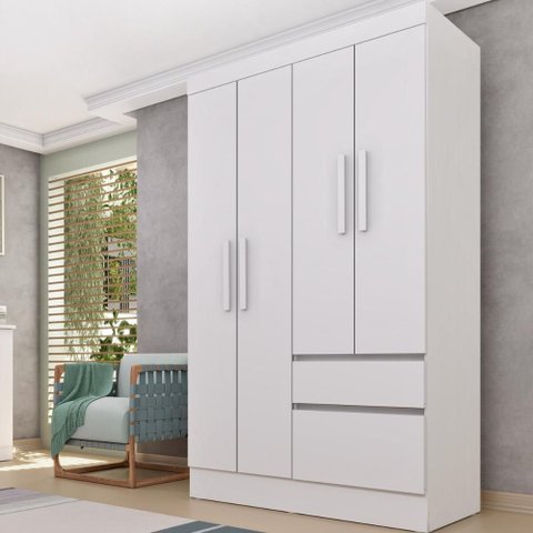 Guarda-Roupa Solteiro com 4 Portas e 2 Gavetas 108cm Multimóveis CR35496 Neve