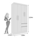 Ver imagem 4 de Guarda-Roupa Solteiro com 4 Portas e 2 Gavetas 108cm Multimóveis CR35496 Neve