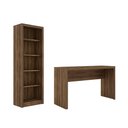 Ver imagem 1 de Escritório com Mesa para Computador Simples Gavetas com Armário Prateleiras Portas Nogal - Fdecor