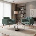 Ver imagem 2 de Poltrona Sala Decorativa Kit 2 Elisa Pé Palito Castanho Cotelê Ext/veludo Menta D03 - D’Rossi