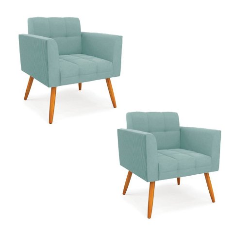 Poltrona Sala Decorativa Kit 2 Elisa Pé Palito Castanho Cotelê Ext/veludo Menta D03 - D’Rossi