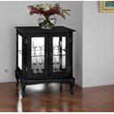 Ver imagem 1 de Cristaleira Pequena de Madeira 2 Portas Vidros na Lateral e Espelho Pés Luiz Xv - Preto Laca