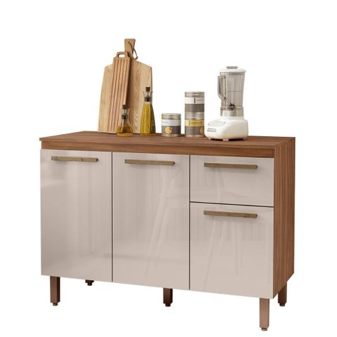 Balcão Cozinha Pop 120 Cm com Tampo 3 Portas e 1 Gaveta Freijo/baunilha/freijo