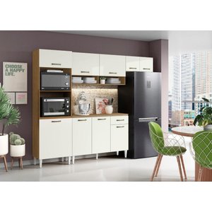 Cozinha Compacta + Balcão com Tampo Atenas Atacama Off White - Aramóveis