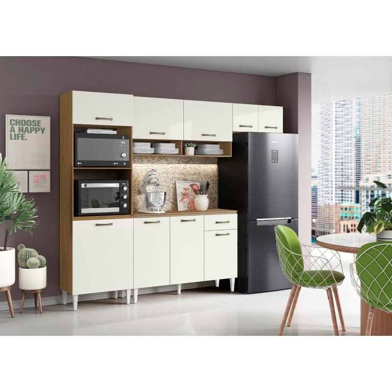 Cozinha Compacta + Balcão com Tampo Atenas Atacama Off White - Aramóveis Cozinha Compacta + Balcão com Tampo Atenas Atacama Off White - Aramóveis