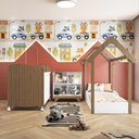 Ver imagem 1 de Quarto Infantil com Minicama Montessoriana Berço Americano e Estante Retrô Peroba Branco/carvalho