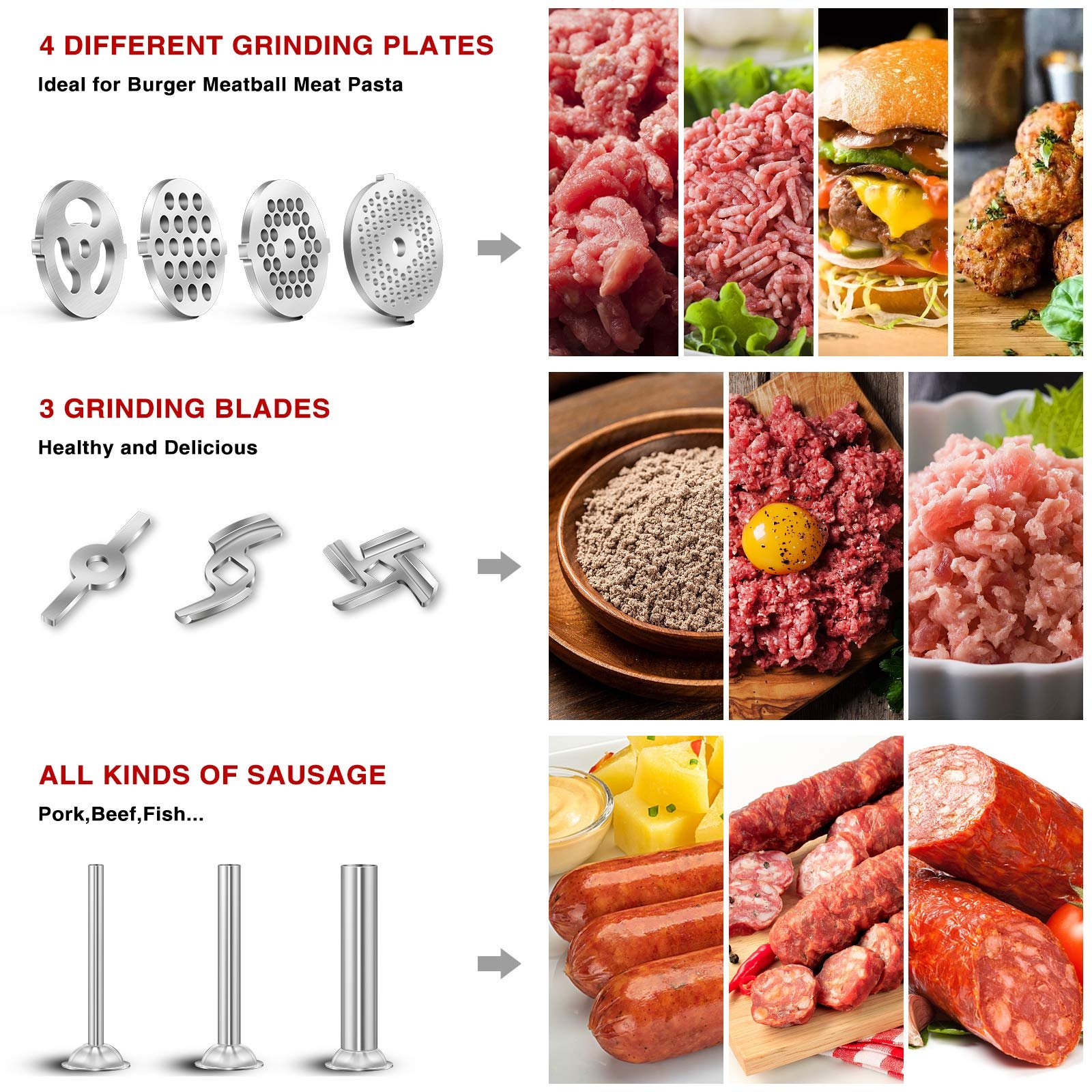 Amzchef Moedor de Carne Compatível com Kitchenaid Stand Mixer (prata) - 2