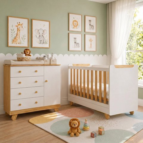 Quarto de Bebê Cômoda 4 Gavetas e Berço Minicama 4 em 1 Levy 100% MDF Yescasa
