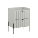 Ver imagem 2 de Mesa de Cabeceira em Madeira Mdf Off White Moriah 45cm Pé Ferro Preto