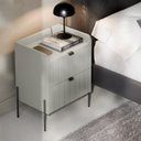 Ver imagem 3 de Mesa de Cabeceira em Madeira Mdf Off White Moriah 45cm Pé Ferro Preto