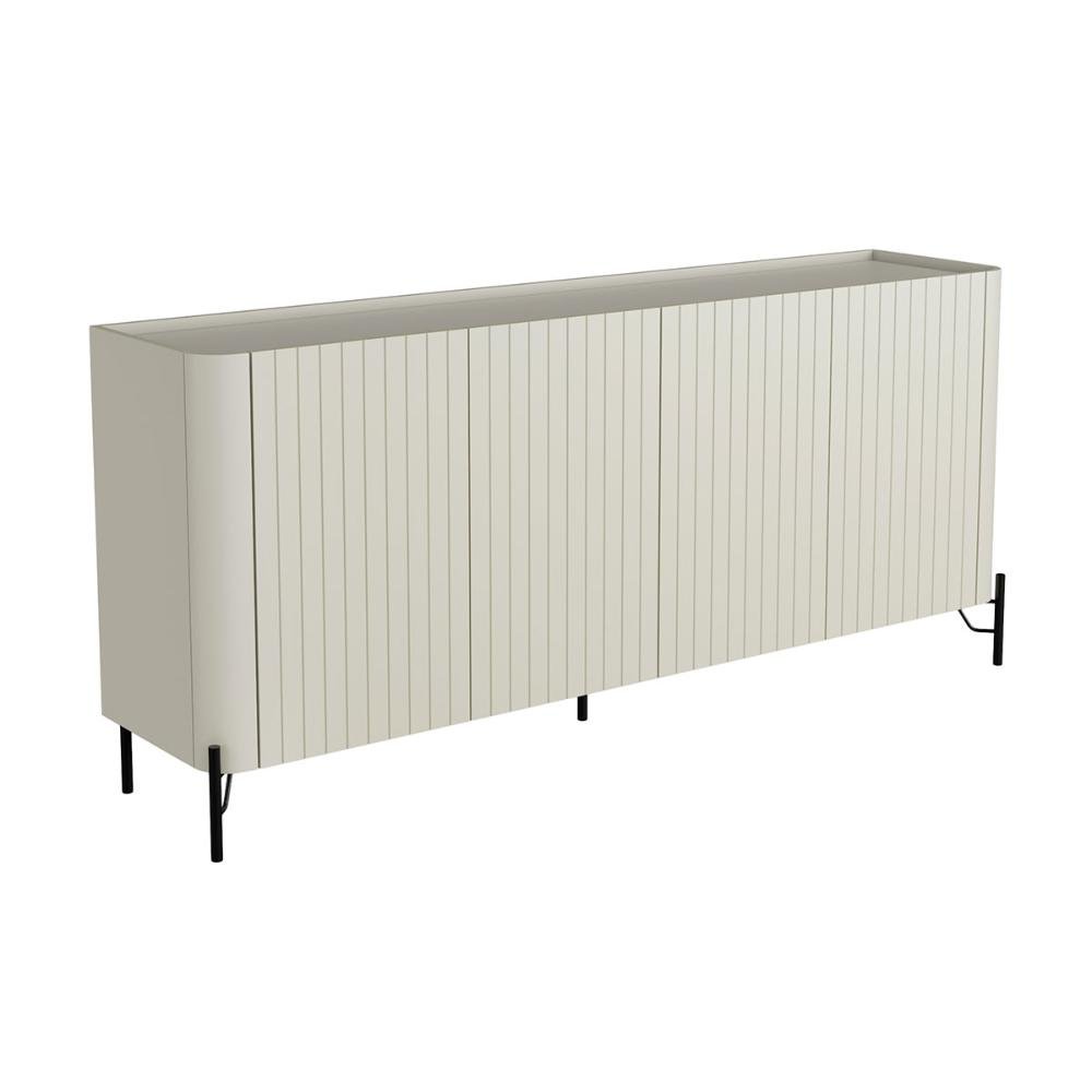 Balcão Buffet P/ Sala Porta Brise 180cm Pés Metal 100% Mdf Cor:luna com Preto - 1