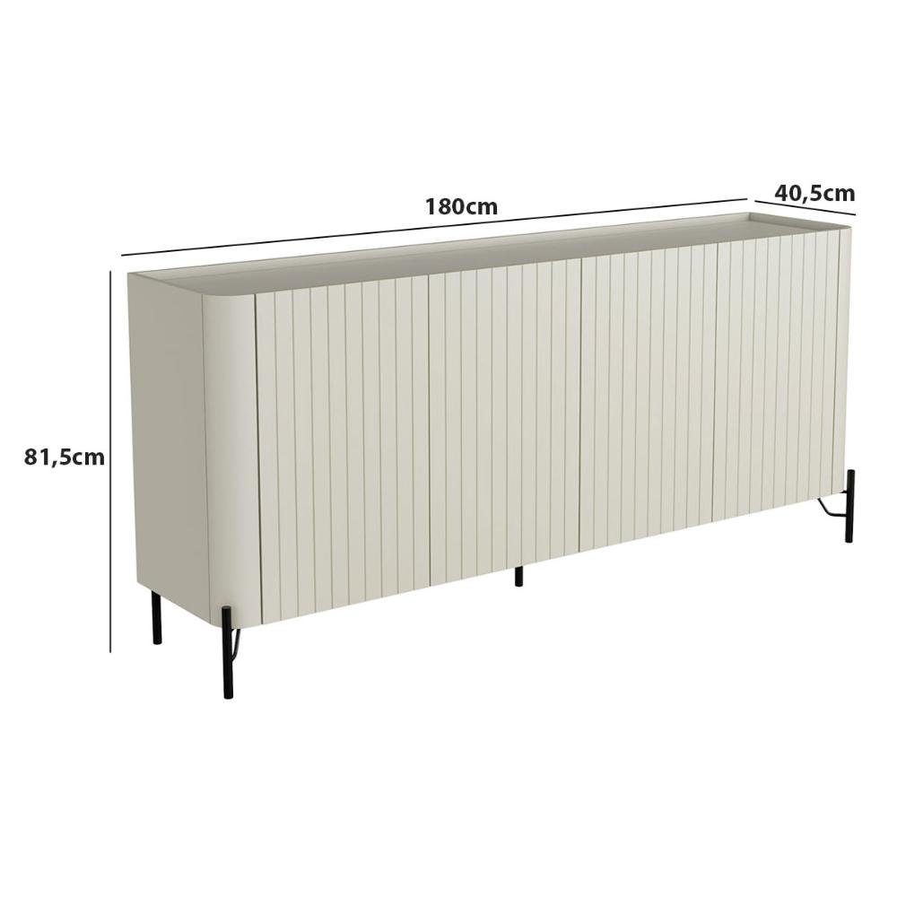 Balcão Buffet P/ Sala Porta Brise 180cm Pés Metal 100% Mdf Cor:luna com Preto - 2