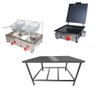 Kit Lanchonete Mesa de Manipulação 100x55cm + Fritadeira a Gás 2 Cuba + Chapa a Gás 30cm - 1