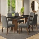 Ver imagem 1 de Conjunto Sala de Jantar Tampo de Vidro 6 Cadeiras Rustic/preto/silver Siena Madesa