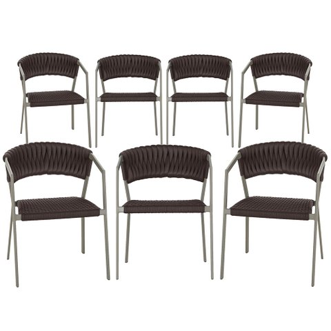 7 Cadeiras Atenas Tricô Náutico e Alumínio com Proteção Uv para Varanda, Cozinha, Área, Jardim - Pin