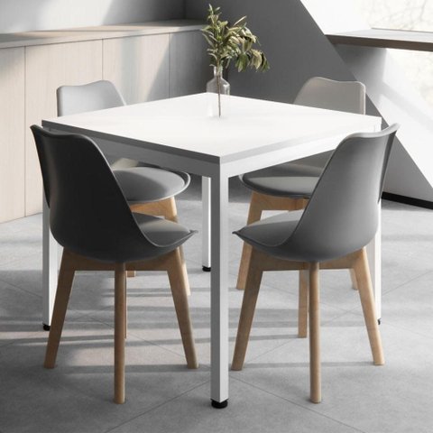 Mesa Cozinha e Refeitório 90cm x 90cm Pés Metal com 4 Cadeiras Siena Pés Madeira Casa Lar