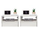 Ver imagem 1 de Kit 2 Mesas de Cabeceira Criado Branco 40cm Estilo Suspensa com Gaveta Inferior e Nicho para Quarto