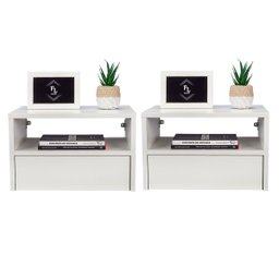 Kit 2 Mesas de Cabeceira Criado Branco 40cm Estilo Suspensa com Gaveta Inferior e Nicho para Quarto - 1