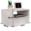 Ver imagem 2 de Kit 2 Mesas de Cabeceira Criado Branco 40cm Estilo Suspensa com Gaveta Inferior e Nicho para Quarto