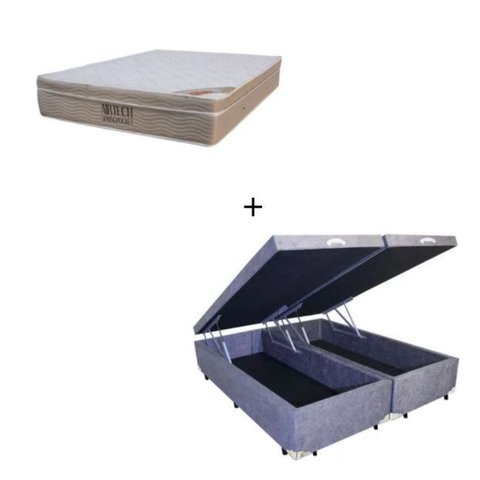 Cama Box Baú Casal 138 Bipartido Suede Cinza com Colchão Ortobom Airtech Spring Pocket D26 Bege 70x1