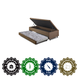 Bicama Box com Baú Solteirão 96x203 com Colchão Auxiliar Linho Marrom - 6 Bicama Box com Baú Solteirão 96x203 com Colchão Auxiliar Linho Marrom - 6