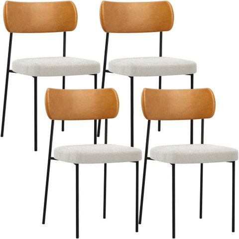 Kit 04 Cadeiras Estofadas para Sala de Jantar Melina L02 Couríssimo Whisky Bouclê Creme - Lyam