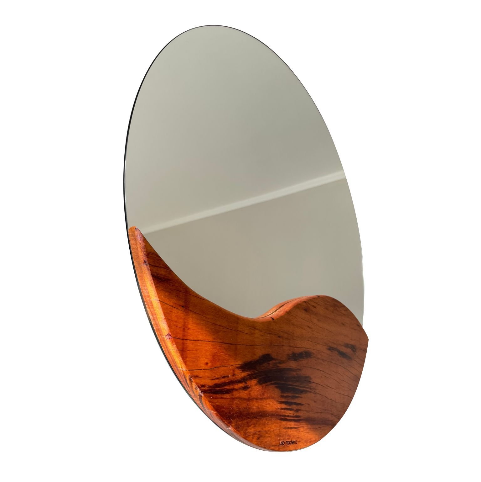 Espelho Redondo Decorativo Com Madeira Muiracatiara 50cm - Uso Madeira - 2
