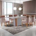 Ver imagem 1 de Mesa de Jantar Isadora 180cm Tampo Mdf Vidro com 6 Cadeiras Linho Capuccino Tork Off White Naturale