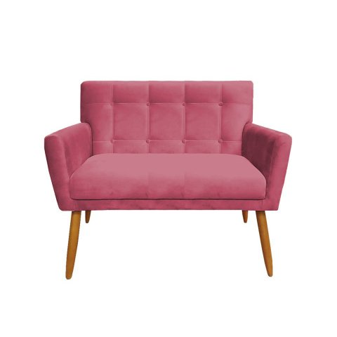 Namoradeira Decorativa Onix Suede Rosa 2 Lugares Pés Madeira Ms Decor