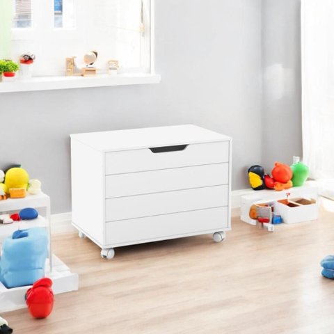 Bau Caixa de Brinquedos Brink com Tampa e Rodizios Branco