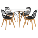 Ver imagem 1 de Mesa Redonda Eames Chanfrada 90cm Branca com 4 Cadeiras Kaila Wood Preta - La Mobilia