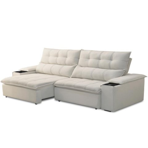 Sofá Retrátil Reclinável Living 230cm Ártico F04 Veludo Bege