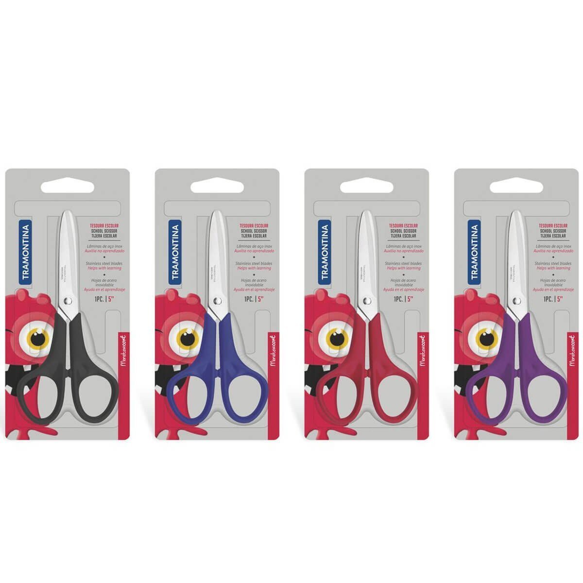 Tesoura Escolar Sem Ponta 5" Monster Tramontina Infantil Pequena ...