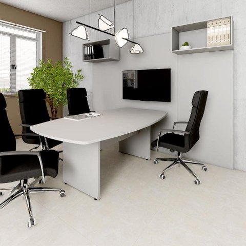 Mesa de Reunião Orgânica 2m Pés Painel Escritório F5 Office Cor:Cinza