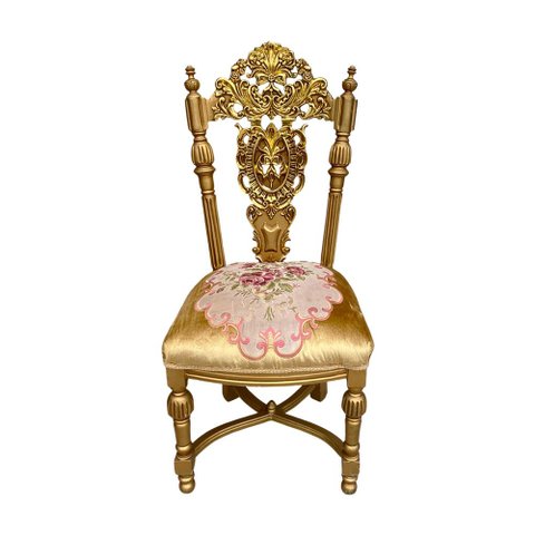 Cadeira de Jantar Clássica Dourada com Estofado Floral 120X52cm para Sala de Jantar