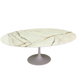 Mesa de Jantar Saarinen Oval 160x90cm em Mdf Calacata Marmorizada Gelo Branco - 3