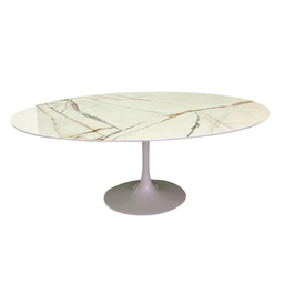 Mesa de Jantar Saarinen Oval 160x90cm em Mdf Calacata Marmorizada Gelo Branco - 2