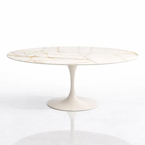 Mesa de Jantar Saarinen Oval 160x90cm em Mdf Calacata Marmorizada Gelo Branco