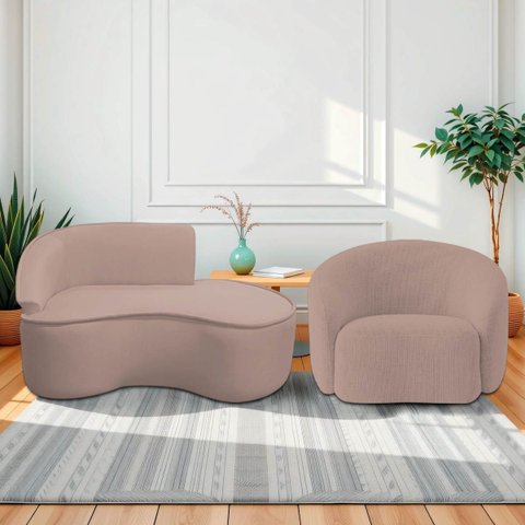 Kit Divã Recamier Orgânico Marrocos 150cm Lado Direito e 1 Poltronas Amore Linho