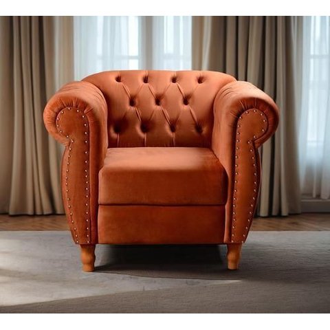 Sofá Nobreza Poltrona Chesterfield Vintage Retrô Clássico Veludo Terracota