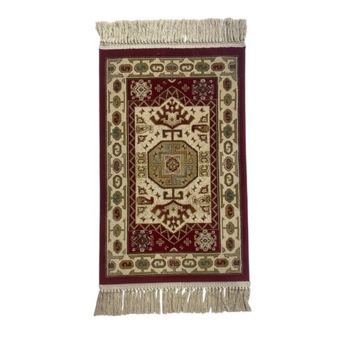 Tapete Persa Abadeh Vermelho com Bordas em Bege - 57x90cm