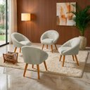 Ver imagem 1 de Kit 4 Poltrona Sala Decorativa Louis Veludo Gelo Pés Palito Castanho