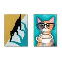 Ver imagem 1 de Kit 02 Placas Mdf Arte Moderna com Gatos e Café Tamanho A4