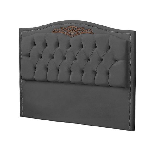 Cabeceira Casal Estofada para Cama Box Maitê Veludo Cor Cinza Chumbo