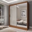 Ver imagem 1 de Guarda-roupa Solteiro La Paz 2 Portas 2 Gavetas com Espelho Cinamomo/off White - Panorama Móveis