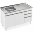 Ver imagem 1 de Balcão de Cozinha com Pia Inox Deslocada 120cm Ávila Branco L03 - Mpozenato