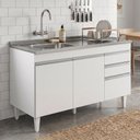 Ver imagem 3 de Balcão de Cozinha com Pia Inox Deslocada 120cm Ávila Branco L03 - Mpozenato